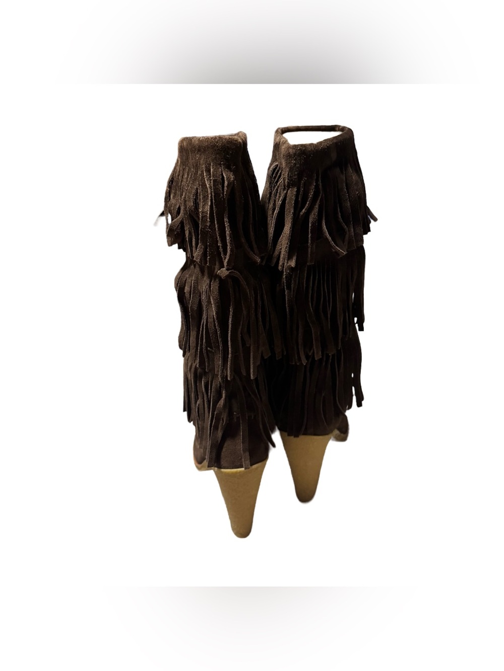 Michael Kors Suede Fringe Boot Women's 6.5 High Heel Chocolate Western Cowgirl - Picture 5 of 7